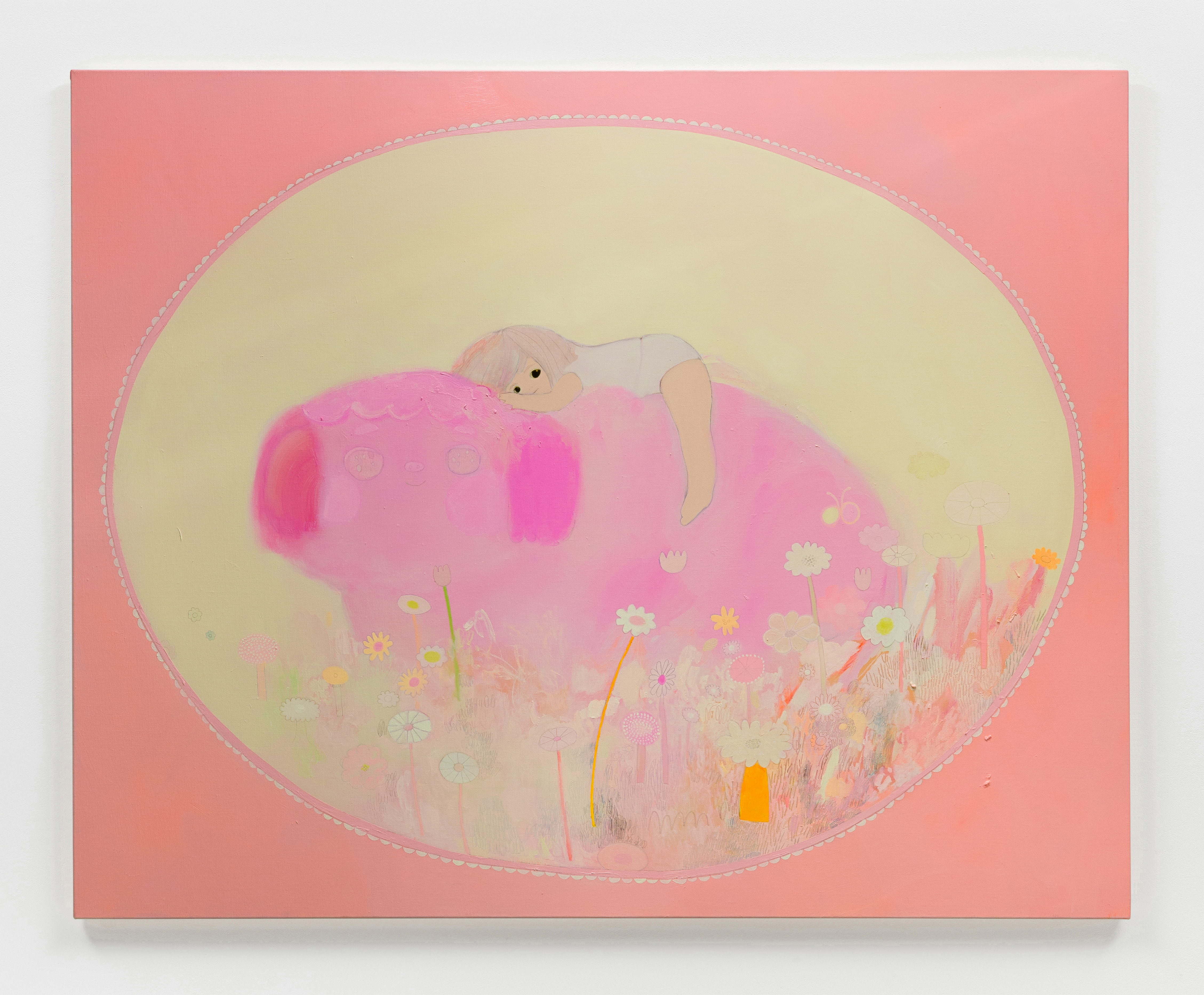 Tomoko Nagai, Large Pink Dog, 2022, oil and glitter on canvas, 130.3 x 162 cm, 51 1/4 x 63 3/4 in