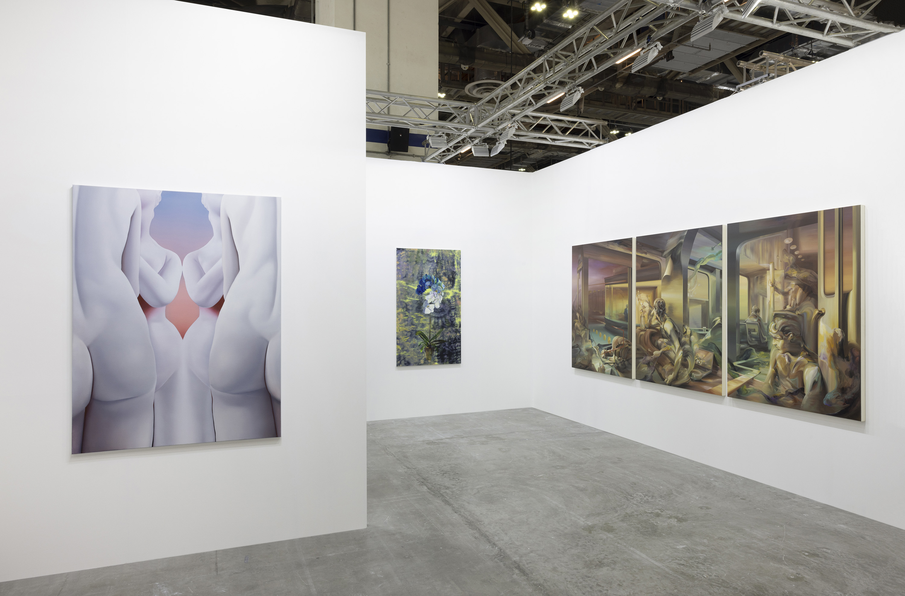 Gallery Vacancy at ART SG, 2024. Installation view of Vivian Greven, Rute Merk, and Huang Ko Wei (left to right).