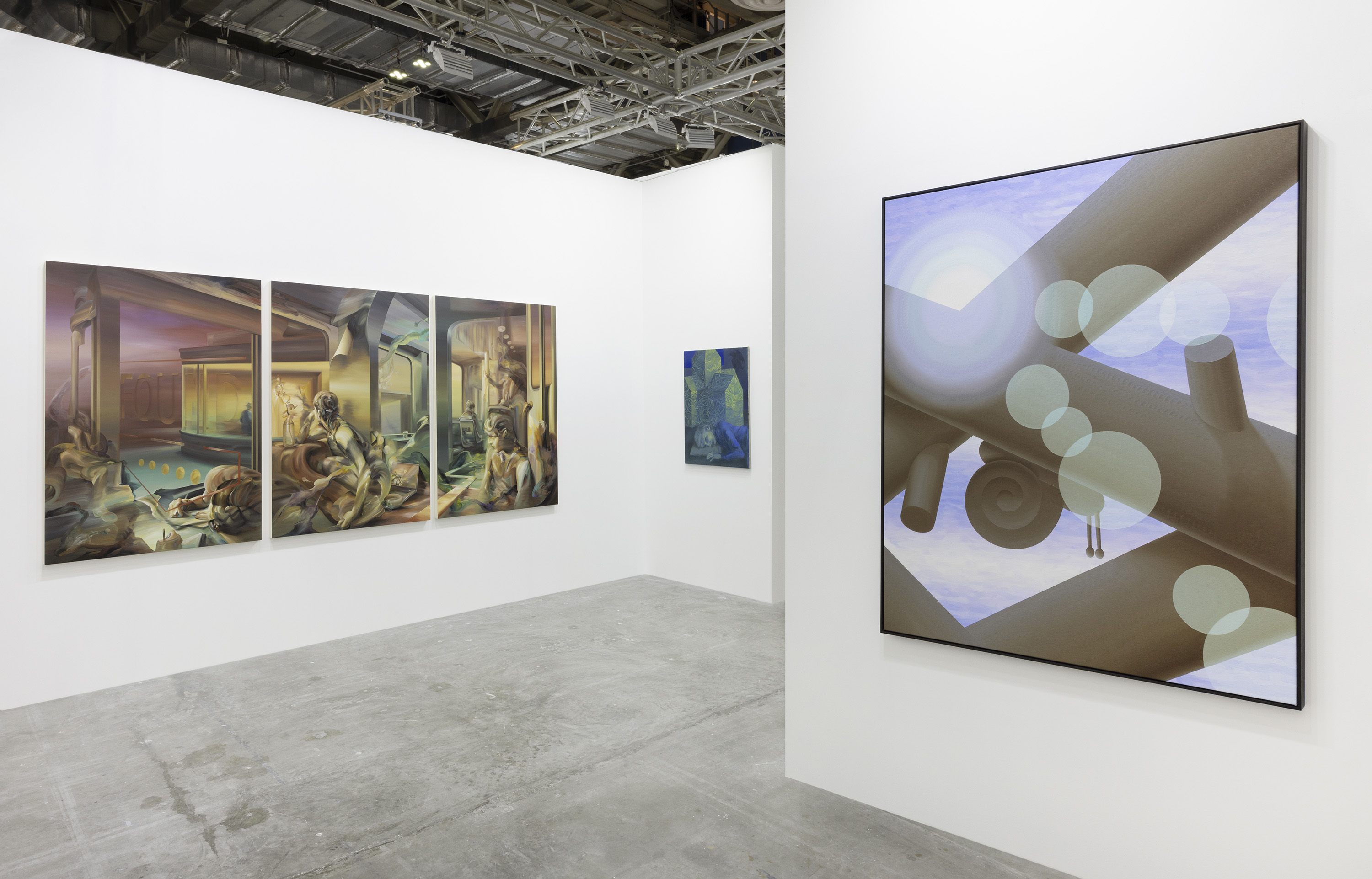 Gallery Vacancy at ART SG, 2024. Installation view of Huang Ko Wei, Alessandro Fogo, and Laurens Legiers (left to right).