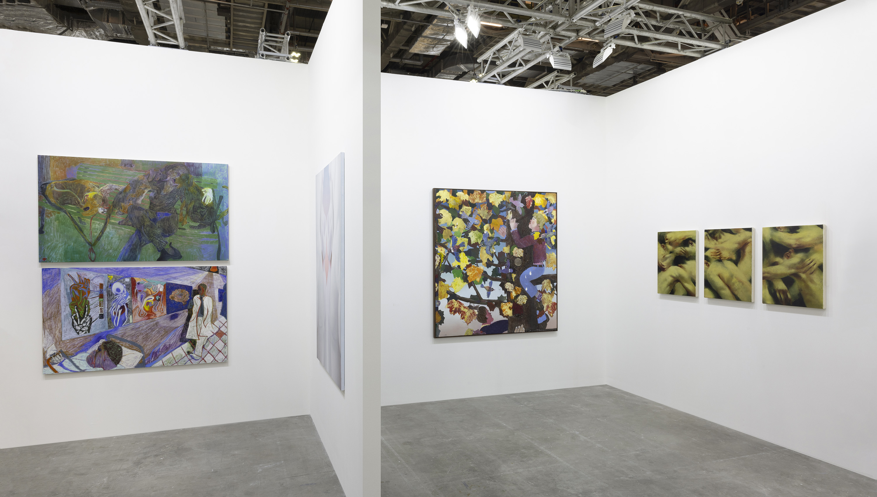 Gallery Vacancy at ART SG, 2024. Installation view of Henry Curchod, Vivian Greven, Pieter Jennes, and Preslav Kostov (left to right).
