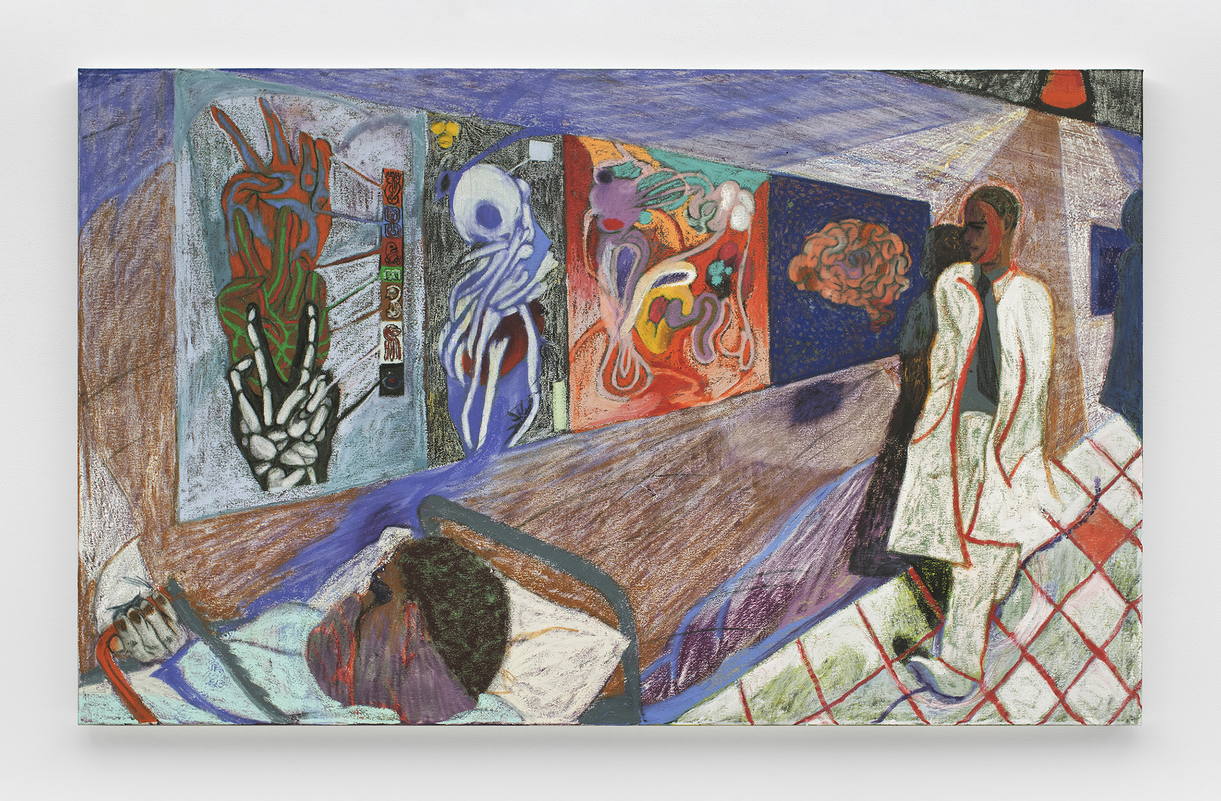 Henry Curchod, Doctor hard love, 2023, oil, acrylic and charcoal on linen, 91.4 x 147.3 cm, 36 x 58 in.