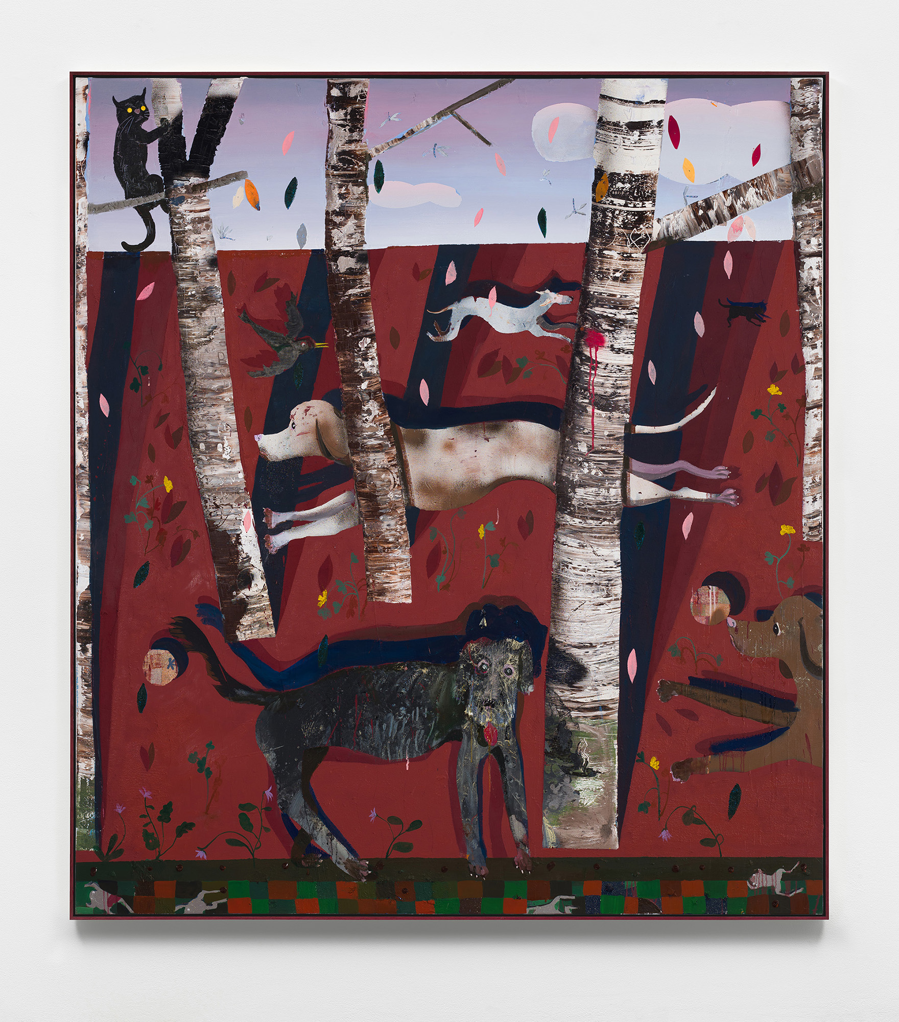 Pieter Jennes, Barking up the wrong tree, 2023, oil and collage on canvas, 190 x 170 cm, 74 3/4 x 66 7/8 in.
