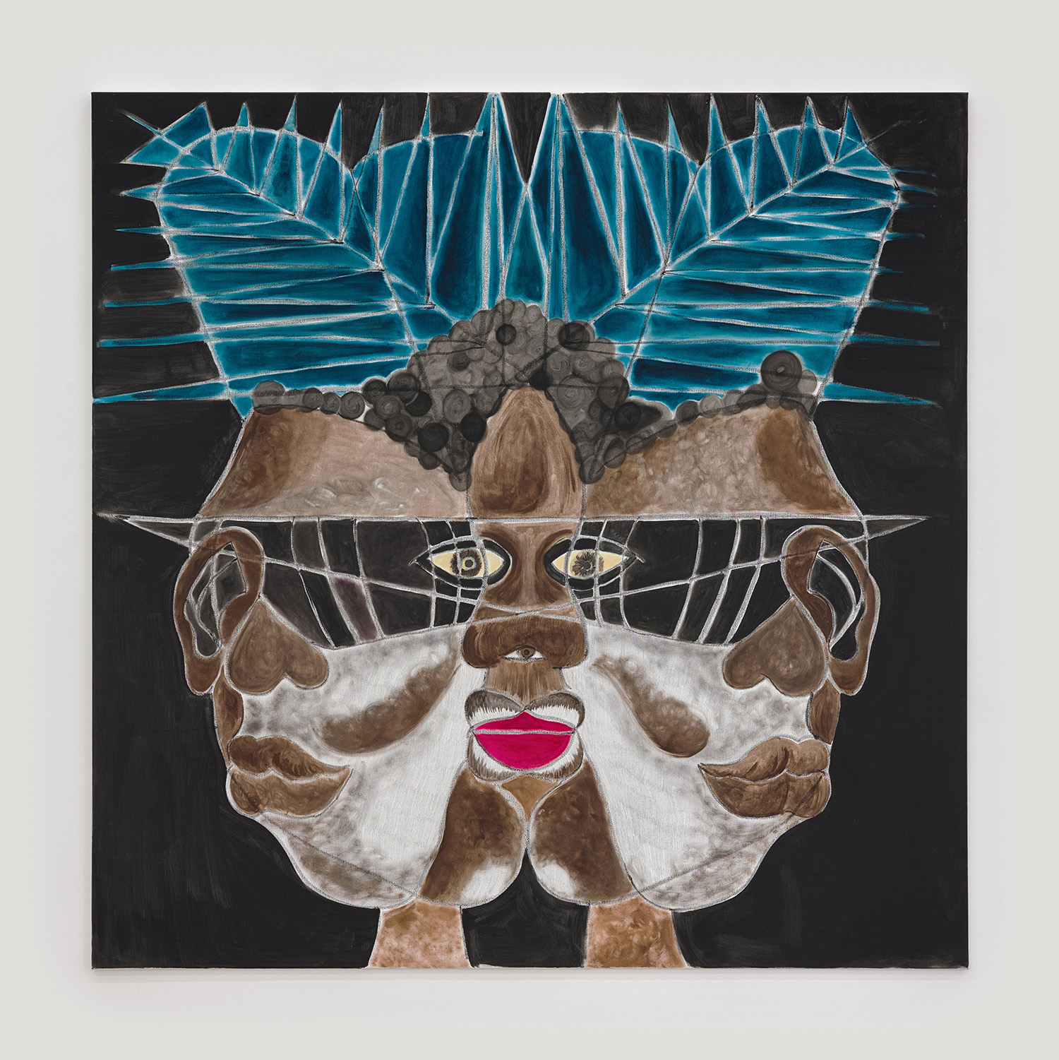 Nicholas Grafia, Three Faces A Day, 2021, acrylic and graphite on canvas, 160 x 160 cm, 63 x 63 in​