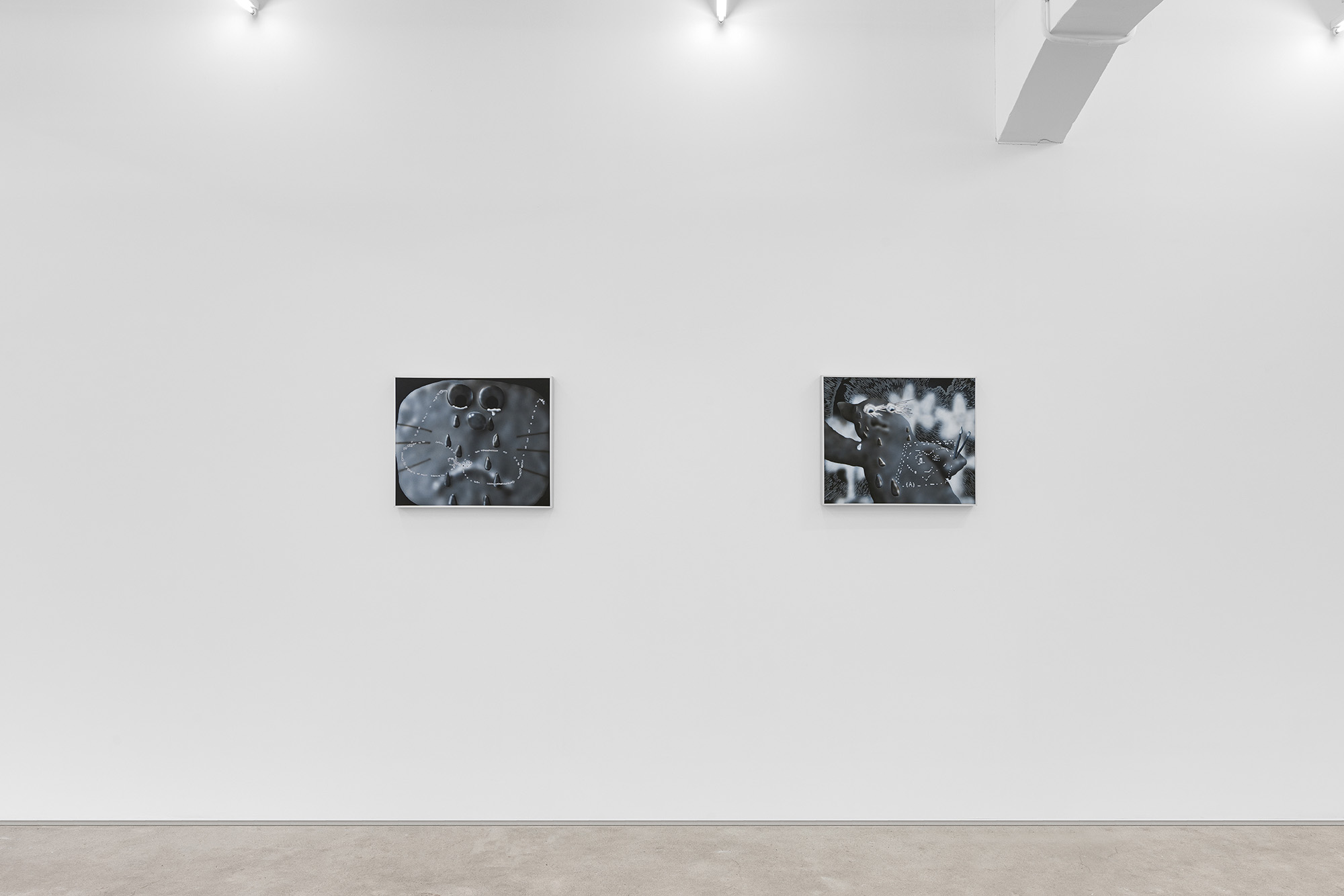 Installation view of group exhibition, Vacation II, at Gallery Vacancy, featuring works by Rao Weiyi.