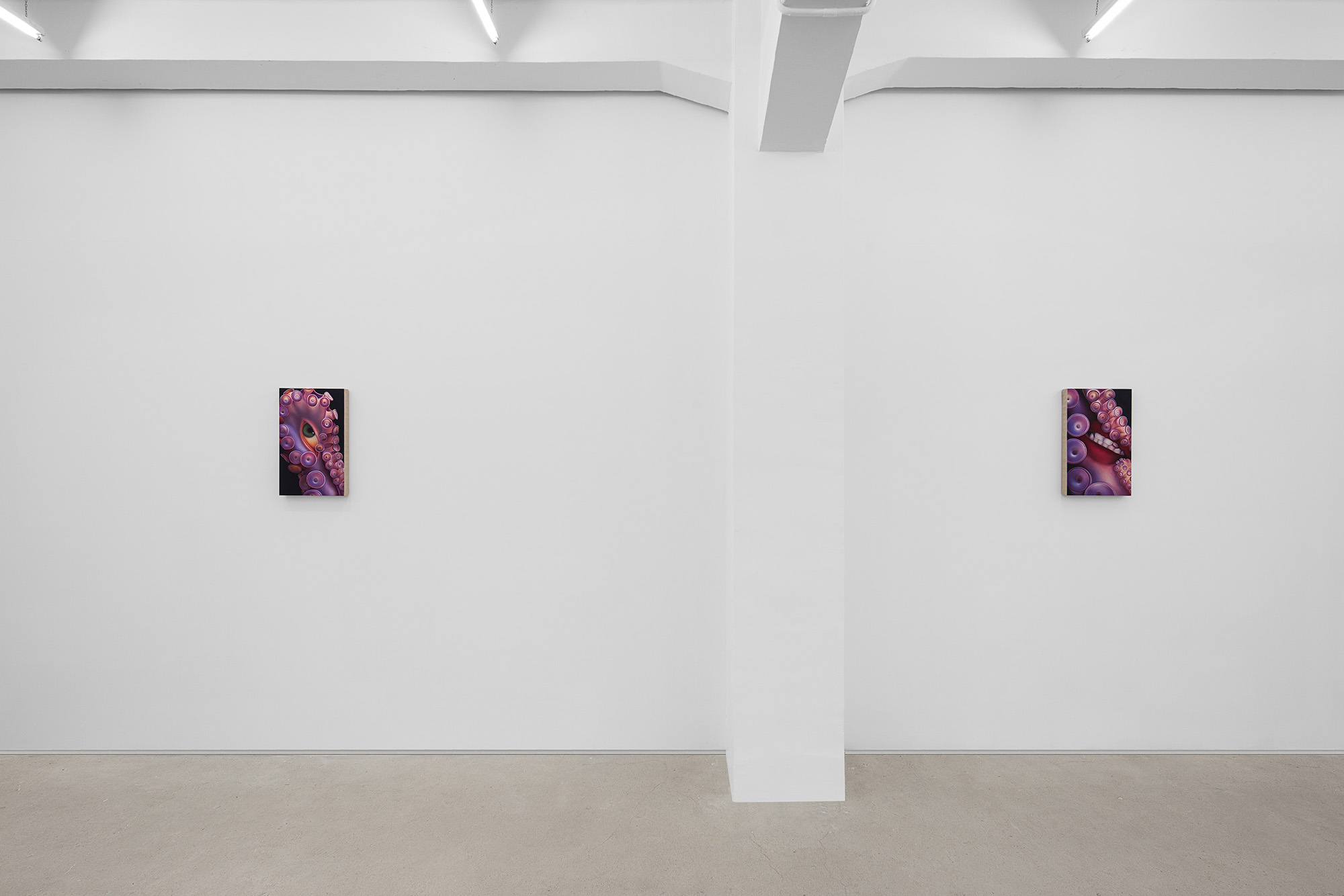 Installation view of group exhibition, Vacation II, at Gallery Vacancy, featuring works by Ariane Heloise Hughes.