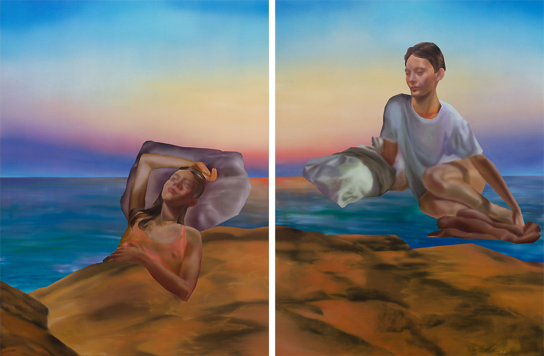 Rute Merk, Gilly and Juliet, 2020, oil on canvas, diptych, each: 185 x 140 cm; 72 7/8 x 55 1/8 in